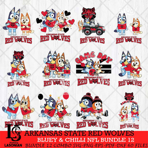 Arkansas State Red Wolves Bluey & Bingo Bundle 12 SVG Svg Eps Dxf Png File, Bundle NCAA svg, Digital Download, Instant Download