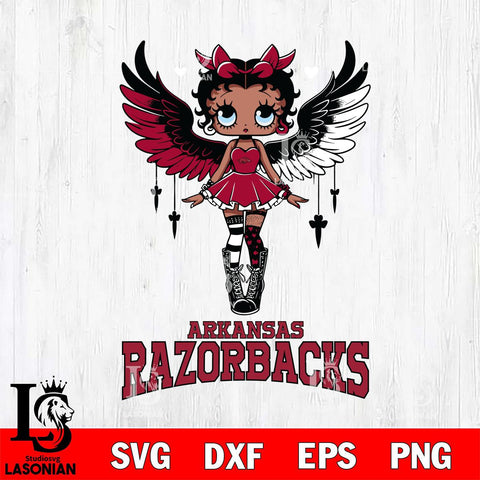Arkansas Razorbacks Anglel Black Fan Girl Betty Boop, Svg Eps Dxf Png File, Digital Download
