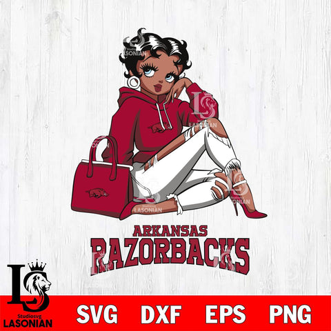 Arkansas Razorbacks Awesome Black Fan Girl Betty Boop, Svg Eps Dxf Png File, Digital Download