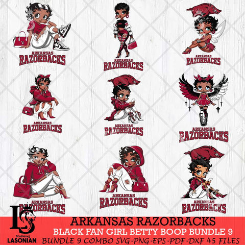 Arkansas Razorbacks Black Fan Girl Betty Boop Bundle 9, Svg Eps Dxf Png File, Digital Download