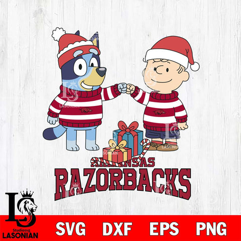 Arkansas Razorbacks Bluey With Charlie Brown Christmas File Cut, NCAA SVG DXF EPS PNG FILE, Digital Download,Instant Download, Silhouette