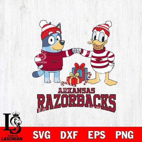 Arkansas Razorbacks Bluey With Donald Duck Christmas File Cut, NCAA SVG DXF EPS PNG FILE, Digital Download,Instant Download, Silhouette