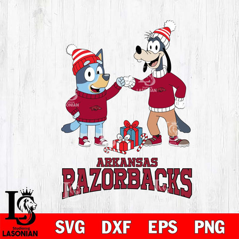Arkansas Razorbacks Bluey With Goofy Christmas File Cut, NCAA SVG DXF EPS PNG FILE, Digital Download,Instant Download, Silhouette