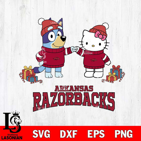 Arkansas Razorbacks Bluey With Hello kitty Christmas File Cut, NCAA SVG DXF EPS PNG FILE, Digital Download,Instant Download, Silhouette