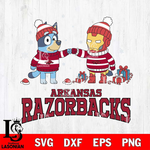 Arkansas Razorbacks Bluey With Iron man Christmas File Cut, NCAA SVG DXF EPS PNG FILE, Digital Download,Instant Download, Silhouette