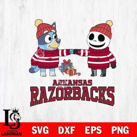 Arkansas Razorbacks Bluey With Jack Skellington Christmas File Cut, NCAA SVG DXF EPS PNG FILE, Digital Download,Instant Download, Silhouette