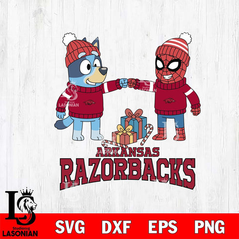 Arkansas Razorbacks Bluey With Spider man Christmas File Cut, NCAA SVG DXF EPS PNG FILE, Digital Download,Instant Download, Silhouette