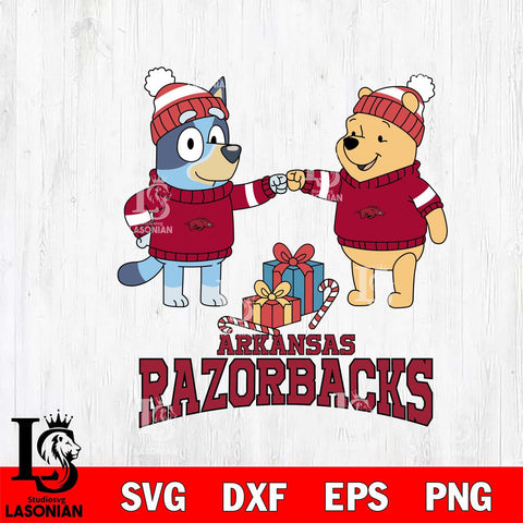 Arkansas Razorbacks Bluey With Winnie The Pooh Christmas File Cut, NCAA SVG DXF EPS PNG FILE, Digital Download,Instant Download, Silhouette