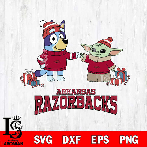 Arkansas Razorbacks Bluey With Yoda Christmas File Cut, NCAA SVG DXF EPS PNG FILE, Digital Download,Instant Download, Silhouette