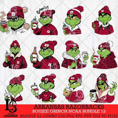 Arkansas Razorbacks Boujee Grinch NCAA Bundle 12 SVG Eps Dxf Png File, Digital Download, Instant Download