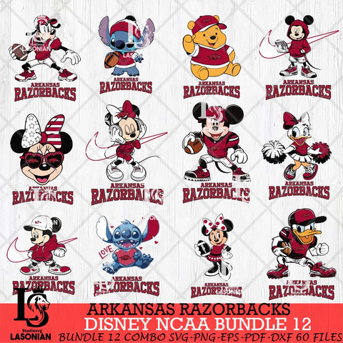 Arkansas Razorbacks Disney NCAA Bundle Svg PNG 12 Svg Eps Dxf Png File, Digital Download