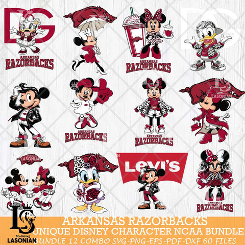 Arkansas Razorbacks Disney character NCAA Bundle 12 Svg Eps Dxf Png File, Digital Download, Instant Download