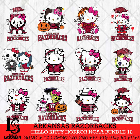 Arkansas Razorbacks Hello Kitty Horror NCAA Bundle 12 SVG Svg Eps Dxf Png File, Digital Download