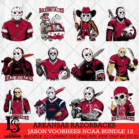 Arkansas Razorbacks Jason Voorhees Horror Bundle 12 SVG Eps Dxf Png File, bundle NCAA svg, Digital Download, Instant Download