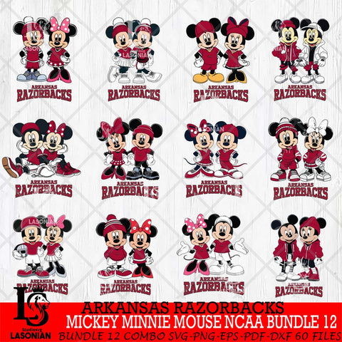 Arkansas Razorbacks Mickey Minnie Mouse NCAA Bundle 12 Svg Eps Dxf Png File, Bundle NCAA svg , File Cut , Digital Download , Instant Download, Cut Svg Files