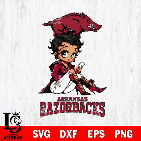 Arkansas Razorbacks Style Black Fan Girl Betty Boop, Svg Eps Dxf Png File, Digital Download