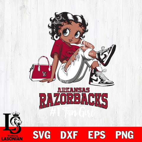 Arkansas Razorbacks #1 Black Fan Girl Betty Boop, Svg Eps Dxf Png File, Digital Download