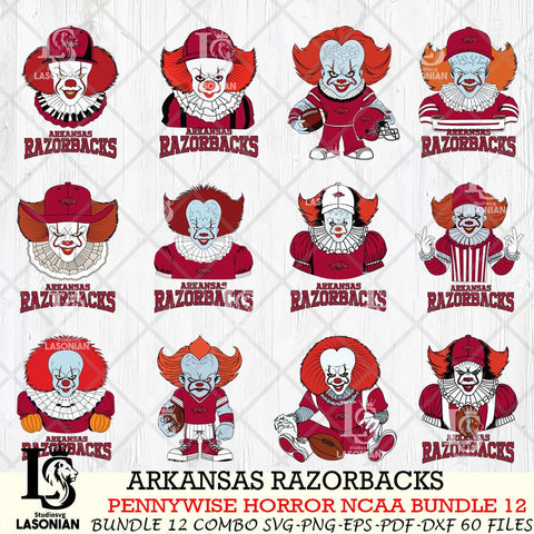 Arkansas Razorbacks  Pennywise Horror NCAA Bundle 12 SVG Svg Eps Dxf Png File, Digital Download