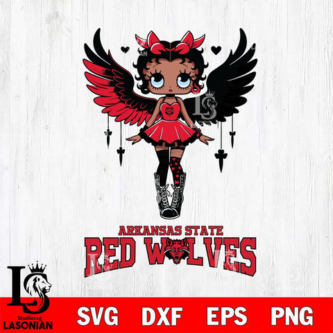 Arkansas State Red Wolves Anglel Black Fan Girl Betty Boop, Svg Eps Dxf Png File, Digital Download
