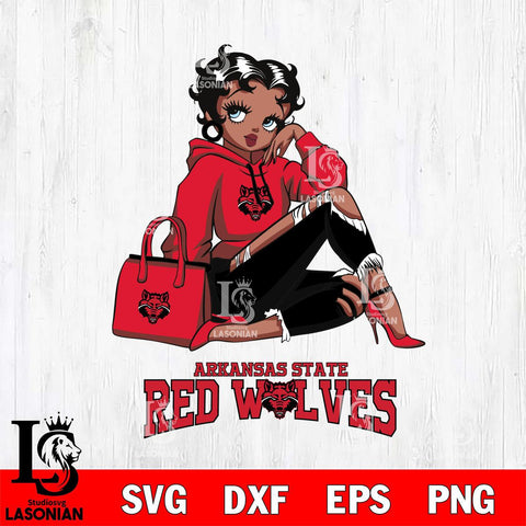 Arkansas State Red Wolves Awesome Black Fan Girl Betty Boop, Svg Eps Dxf Png File, Digital Download