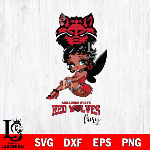 Arkansas State Red Wolves Beauty Black Fairy Betty Boop, Svg Eps Dxf Png File, Digital Download