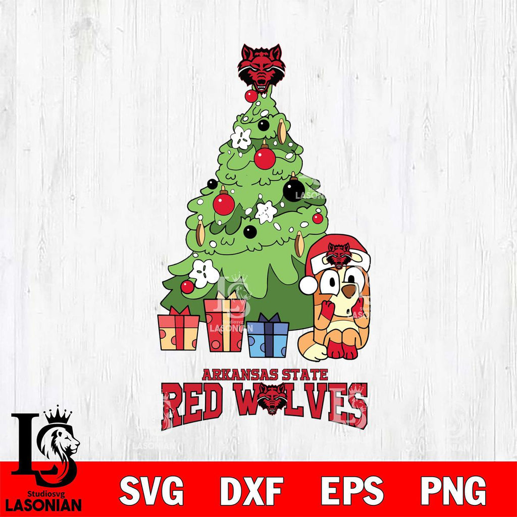Arkansas State Red Wolves Bluey Chilli Christmas Tree SVG cut file for Cricut and Silhouette