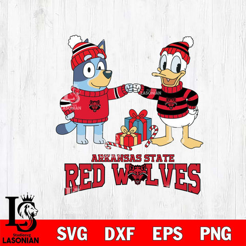 Arkansas State Red Wolves Bluey With Donald Duck Christmas File Cut, NCAA SVG DXF EPS PNG FILE, Digital Download,Instant Download, Silhouette
