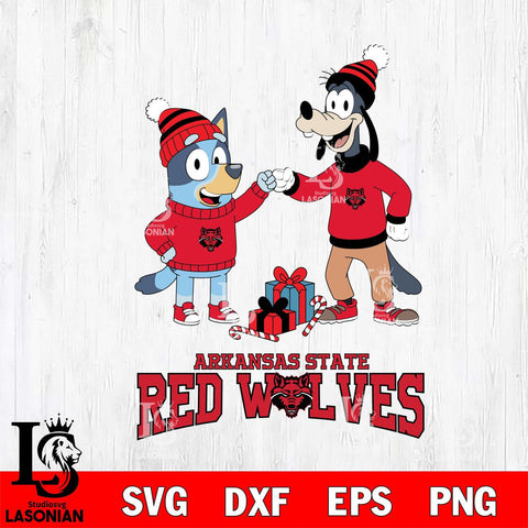 Arkansas State Red Wolves Bluey With Goofy Christmas File Cut, NCAA SVG DXF EPS PNG FILE, Digital Download,Instant Download, Silhouette