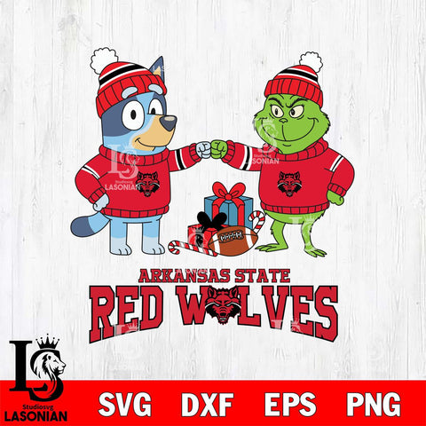 Arkansas State Red Wolves Bluey With Grinch Christmas File Cut, NCAA SVG DXF EPS PNG FILE, Digital Download,Instant Download, Silhouette
