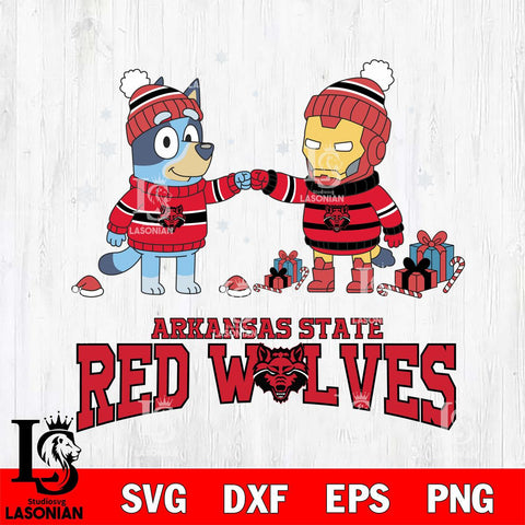Arkansas State Red Wolves Bluey With Iron man Christmas File Cut, NCAA SVG DXF EPS PNG FILE, Digital Download,Instant Download, Silhouette