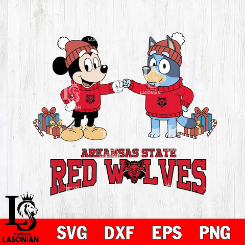 Arkansas State Red Wolves Bluey With Mickey Christmas File Cut, NCAA SVG DXF EPS PNG FILE, Digital Download,Instant Download, Silhouette