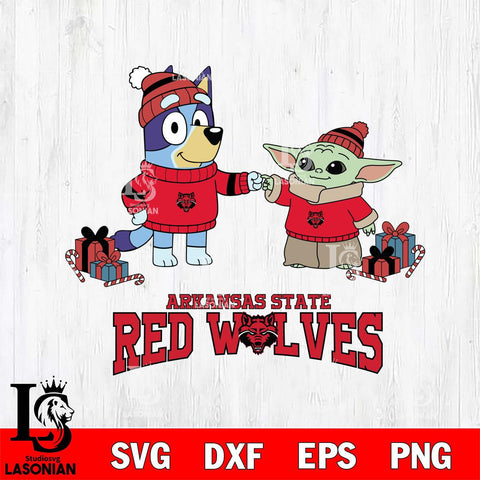 Arkansas State Red Wolves Bluey With Yoda Christmas File Cut, NCAA SVG DXF EPS PNG FILE, Digital Download,Instant Download, Silhouette