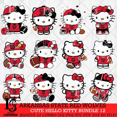 Arkansas State Red Wolves Cute Hello Kitty Bundle 12 SVG Eps Dxf Png File, NCAA Bundle svg, Digital Download, Instant Download