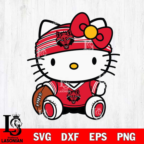Arkansas State Red Wolves Cute Hello Kitty Football 12 Svg Eps Dxf Png File, NCAA svg, Digital Download, Instant Download