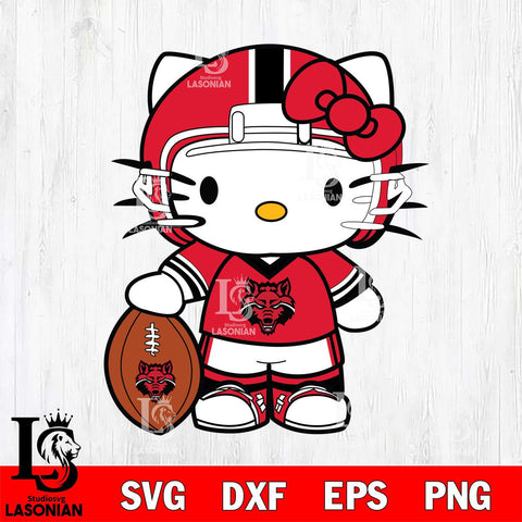 Arkansas State Red Wolves Cute Hello Kitty Football 3 Svg Eps Dxf Png File, NCAA svg, Digital Download, Instant Download