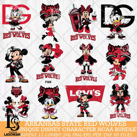 Arkansas State Red Wolves Disney character NCAA Bundle 12 Svg Eps Dxf Png File, Digital Download, Instant Download