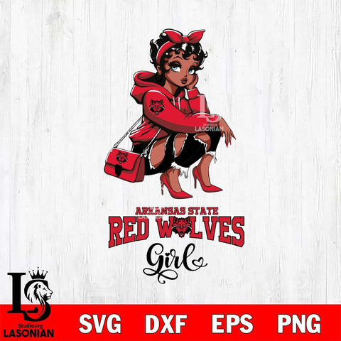 Arkansas State Red Wolves Fashion Black Fan Girl Betty Boop, Svg Eps Dxf Png File, Digital Download