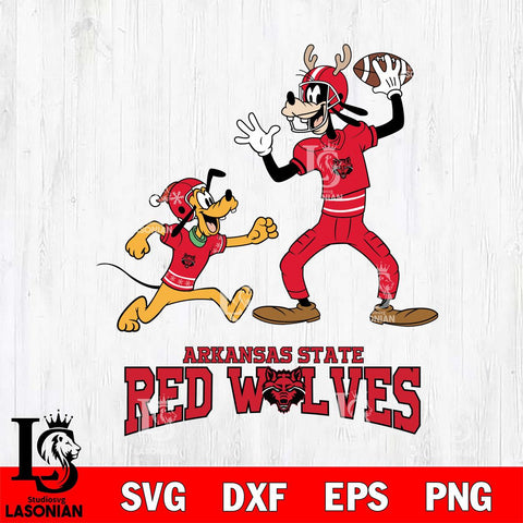 Arkansas State Red Wolves Goofy & Pluto Football Cricut,Christmas SVG DXF EPS PNG FILE, NCAA Digital Download,Instant Download, Silhouette