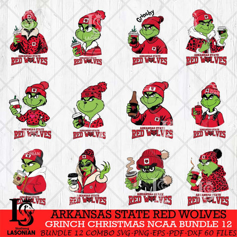 Arkansas State Red Wolves Grinch Christmas NCAA Bundle 12 Svg Eps Dxf Png File,Cricut files, Digital Download, Instant Download
