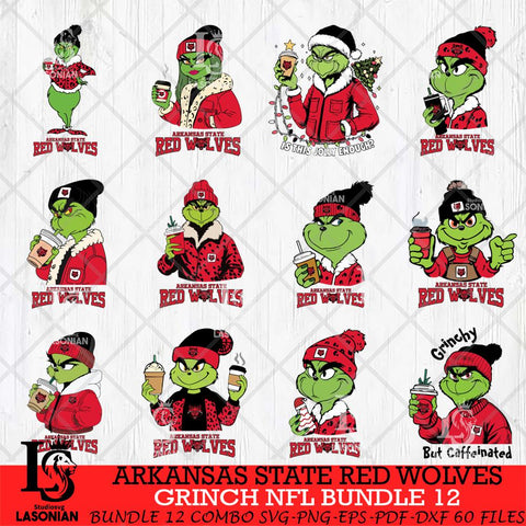 Arkansas State Red Wolves Grinch NCAA  Bundle 12 SVG Eps Dxf Png File, Digital Download, Instant Download