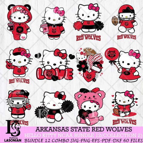 Arkansas State Red Wolves Hello Kitty Bundle 12 SVG Svg Eps Dxf Png File, Digital Download, Instant Download
