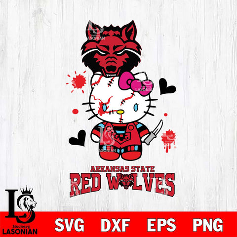Arkansas State Red Wolves Hello Kitty Horror 2 Svg Eps Dxf Png File, Digital Download