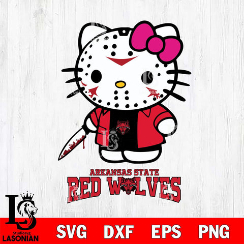 Arkansas State Red Wolves Hello Kitty Horror 3 Svg Eps Dxf Png File, Digital Download