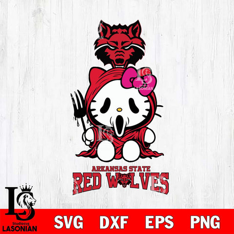 Arkansas State Red Wolves Hello Kitty Horror 4 Svg Eps Dxf Png File, Digital Download