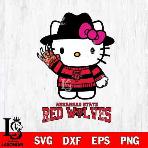 Arkansas State Red Wolves Hello Kitty Horror 6 Svg Eps Dxf Png File, Digital Download