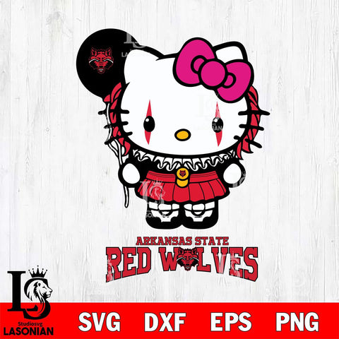 Arkansas State Red Wolves Hello Kitty Horror 7 Svg Eps Dxf Png File, Digital Download