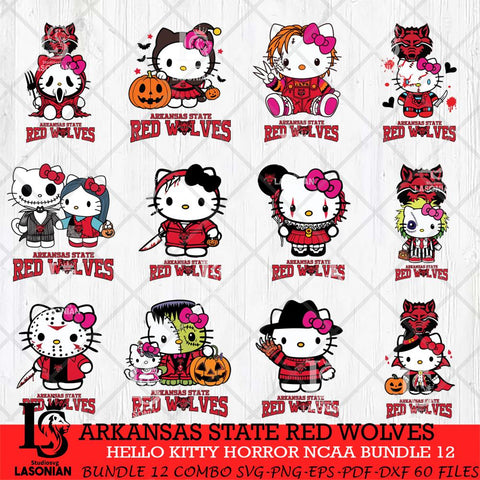 Arkansas State Red Wolves Hello Kitty Horror NCAA Bundle 12 SVG Svg Eps Dxf Png File, Digital Download