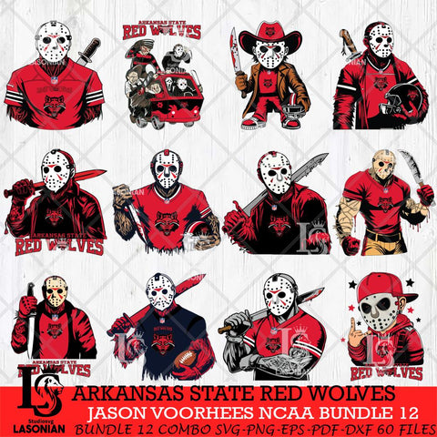 Arkansas State Red Wolves Jason Voorhees Horror Bundle 12 SVG Eps Dxf Png File, bundle NCAA svg, Digital Download, Instant Download