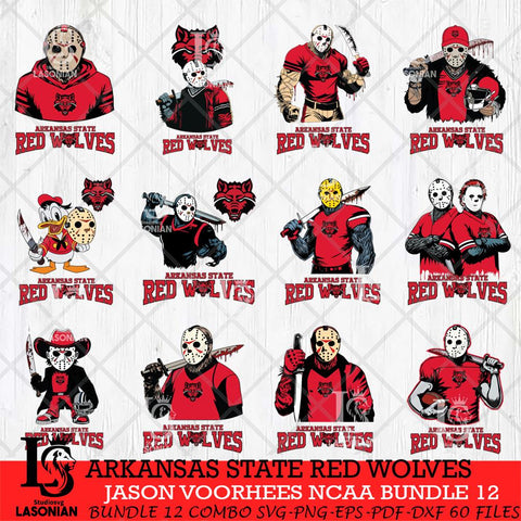 Arkansas State Red Wolves Jason Voorhees NCAA Bundle 12 SVG Svg Eps Dxf Png File, Digital Download