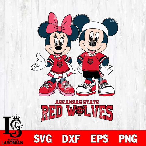 Arkansas State Red Wolves Mickey And Minnie Football Svg Eps Dxf Png File, NCAA svg , Digital Download , Instant Download, Cricut File